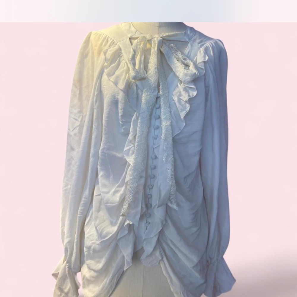 The Kooples Elegant White / Creme Ruffled Blouse